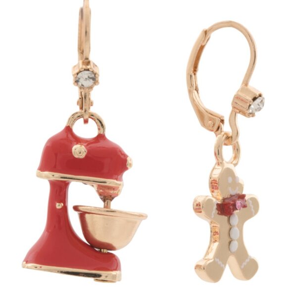 NWT BETSEY JOHNSON Gingerbread & Mixer Holiday Baking Christmas Festive Earrings - Picture 1 of 2